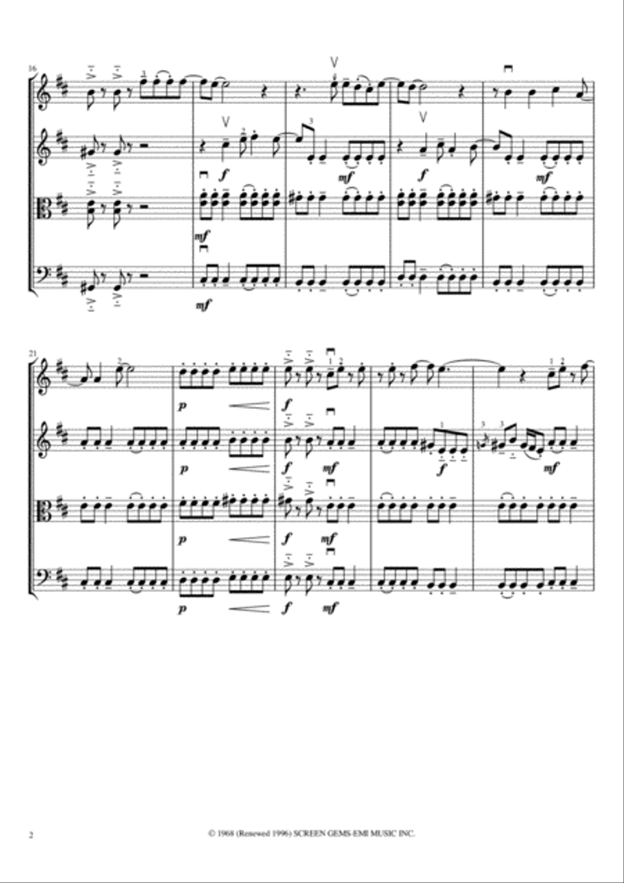 Hooked On A Feeling String Quartet scores gallery preview page 4