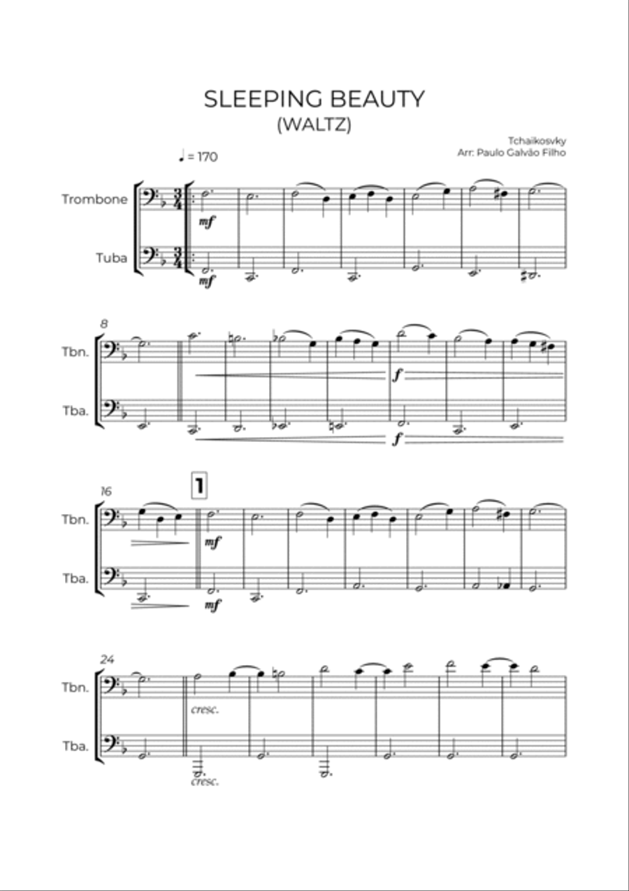 SLEEPING BEATY WALTZ - TCHAIKOVSKY - TROMBONE & TUBA Brass Duet scores gallery preview page 2