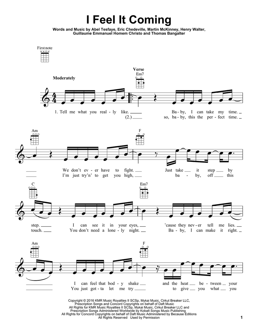 I Feel It Coming Ukulele scores gallery preview page 1