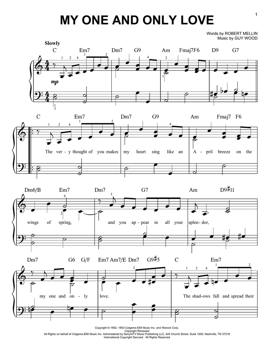 My One And Only Love Easy Piano scores gallery preview page 1