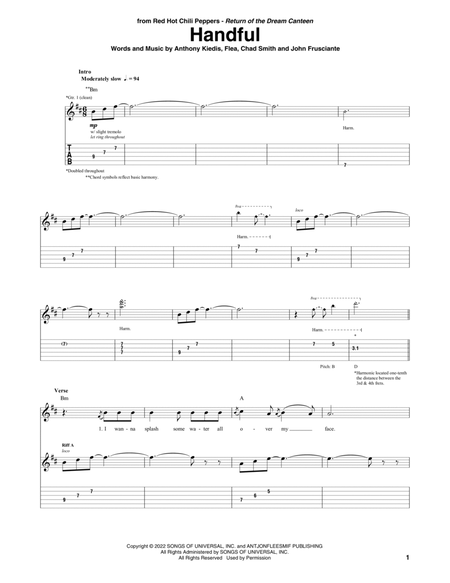 Handful by The Red Hot Chili Peppers - Guitar Tablature - Digital Sheet  Music
