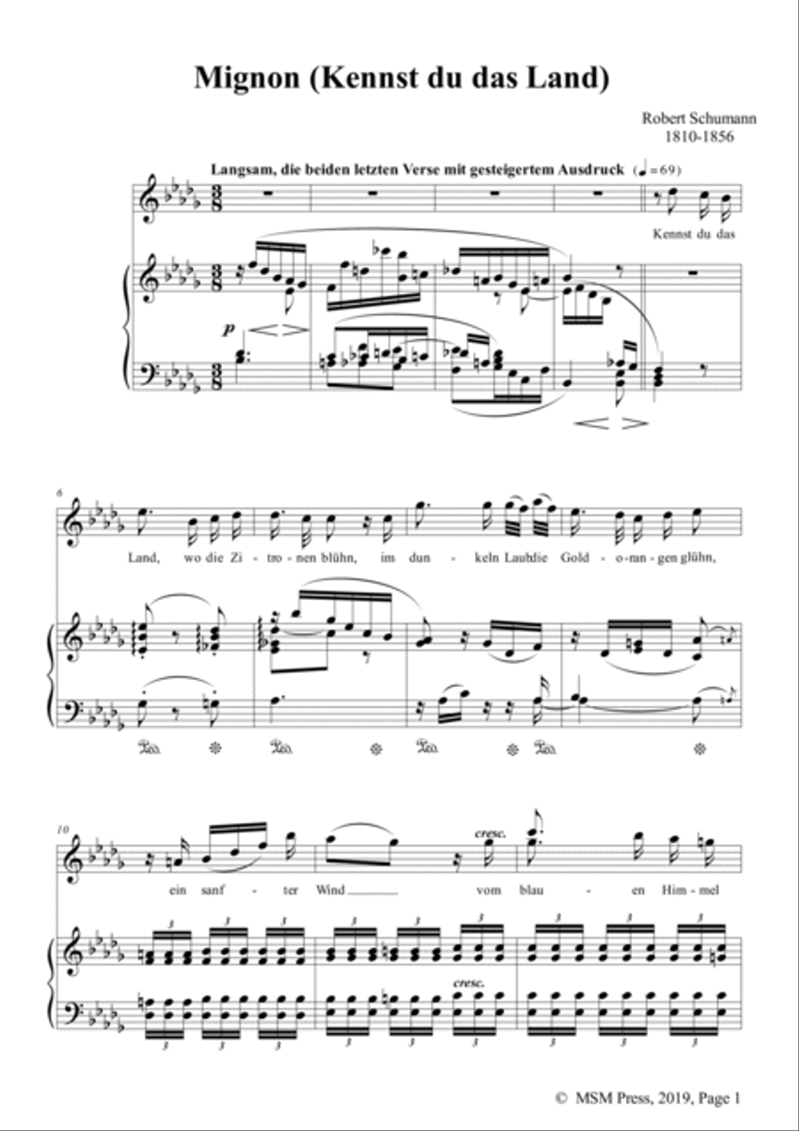 Schumann-Mignon(Kennst du das Land),Op.98a No.1 in b♭ minor Voice scores gallery preview page 2