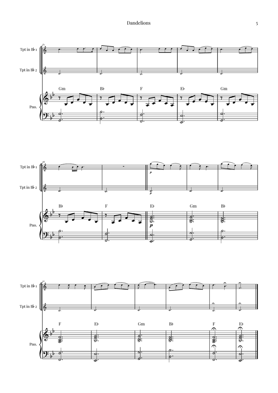 Dandelions Trumpet Duet scores gallery preview page 5