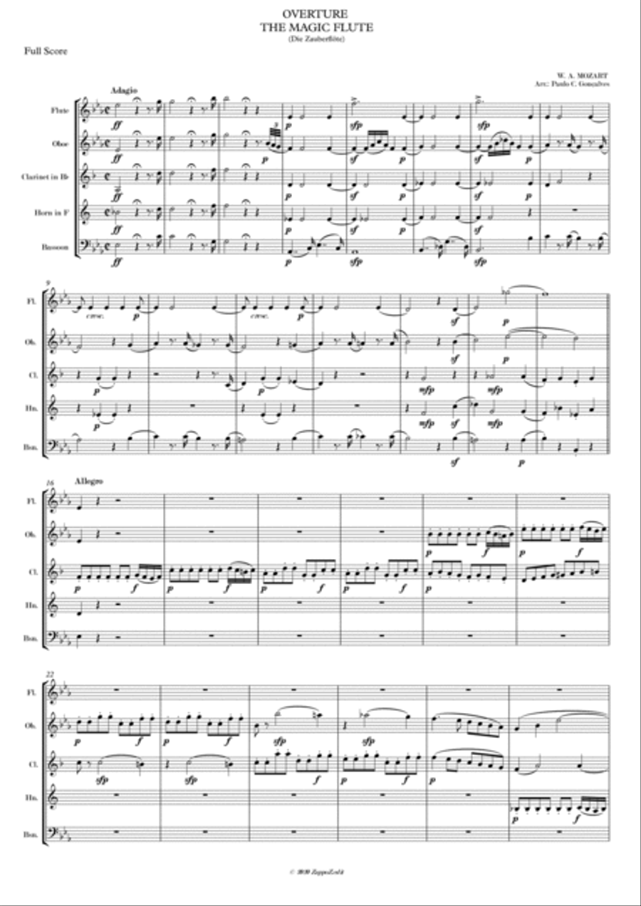 OVERTURE THE MAGIC FLUTE (DIE ZAUBERFLÖTE) W. A. MOZART Woodwind Quintet scores gallery preview page 3