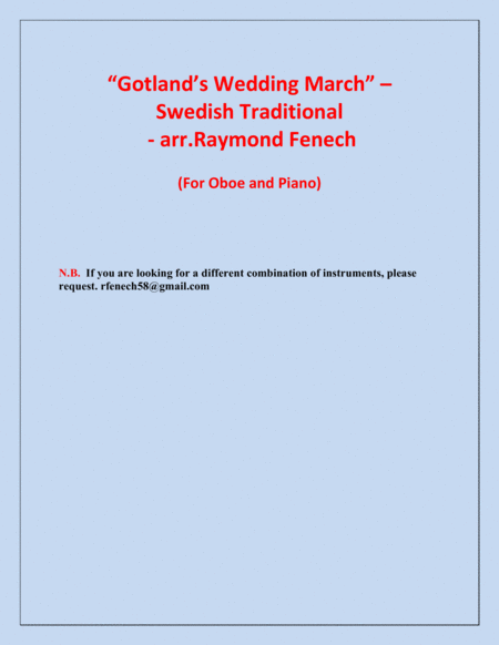 Gotland's Wedding March - Traditional - Oboe and Piano image number null