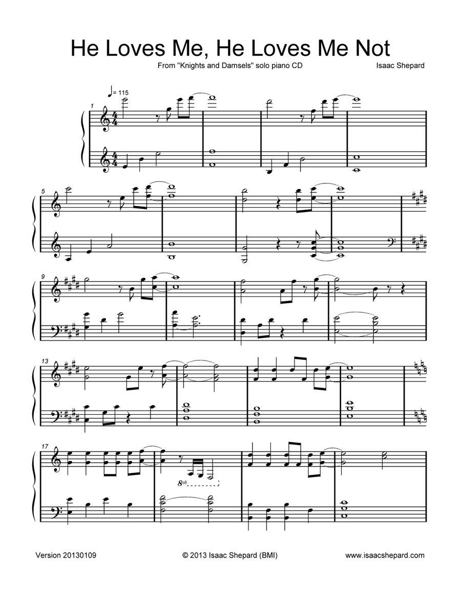 He Loves Me, He Loves Me Not Piano Solo scores gallery preview page 1