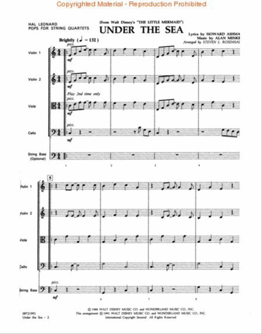 Under the Sea (from The Little Mermaid) String Quartet scores gallery preview page 2
