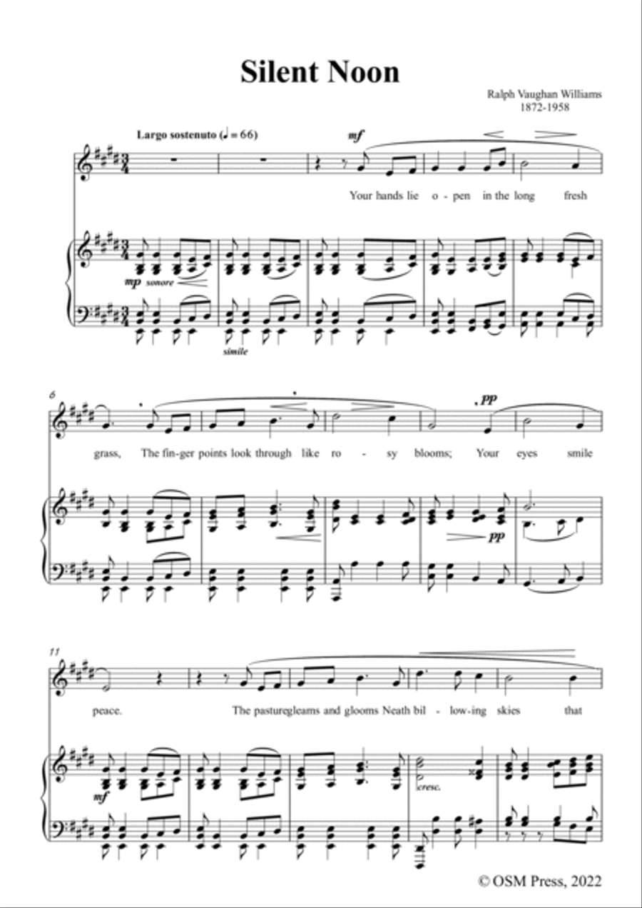 Vaughan Williams-Silent Noon,in E Major,for Voice and Piano Voice Solo scores gallery preview page 3