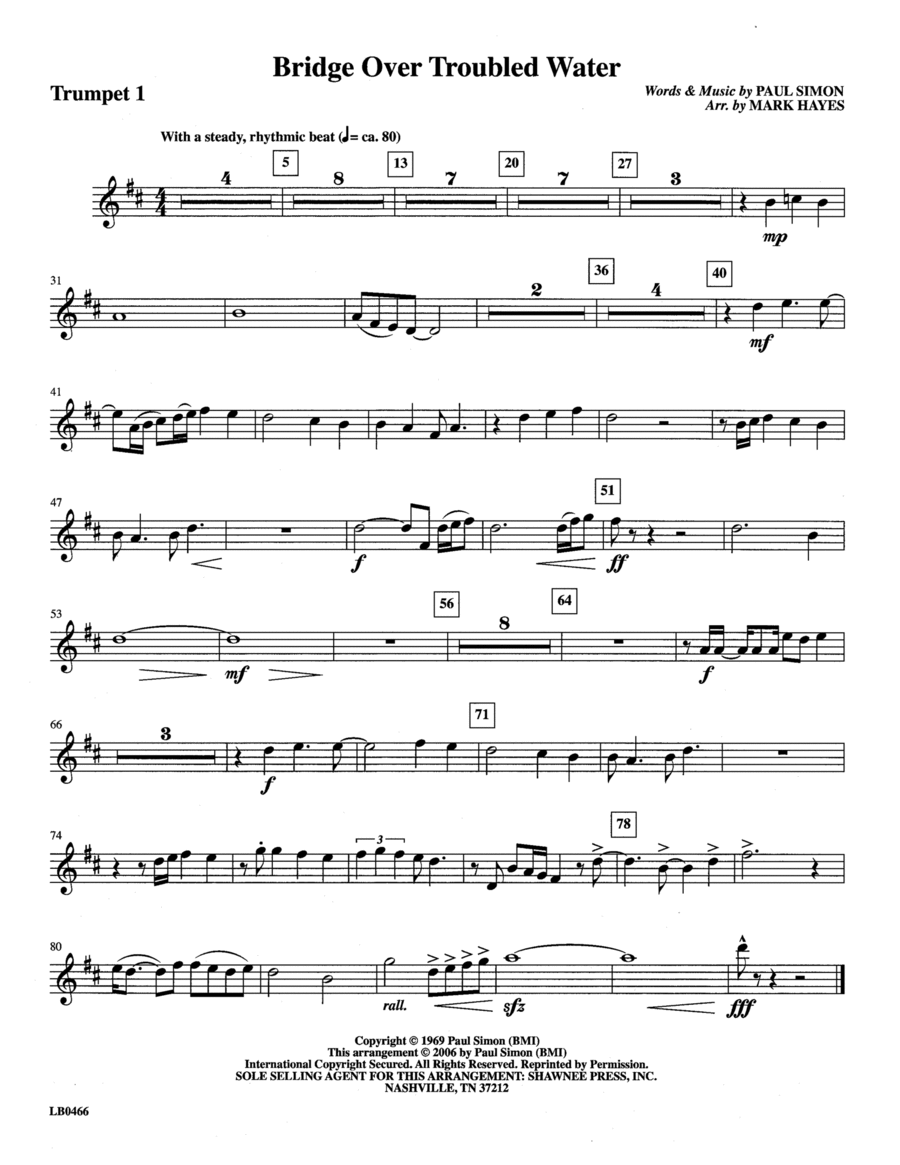 Bridge Over Troubled Water (arr. Mark Hayes) - Trumpet 1 Choir scores gallery preview page 1