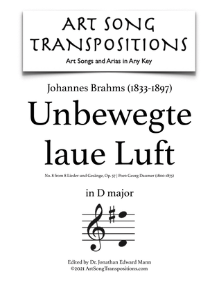 Book cover for BRAHMS: Unbewegte laue Luft, Op. 57 no. 8 (transposed to D major)