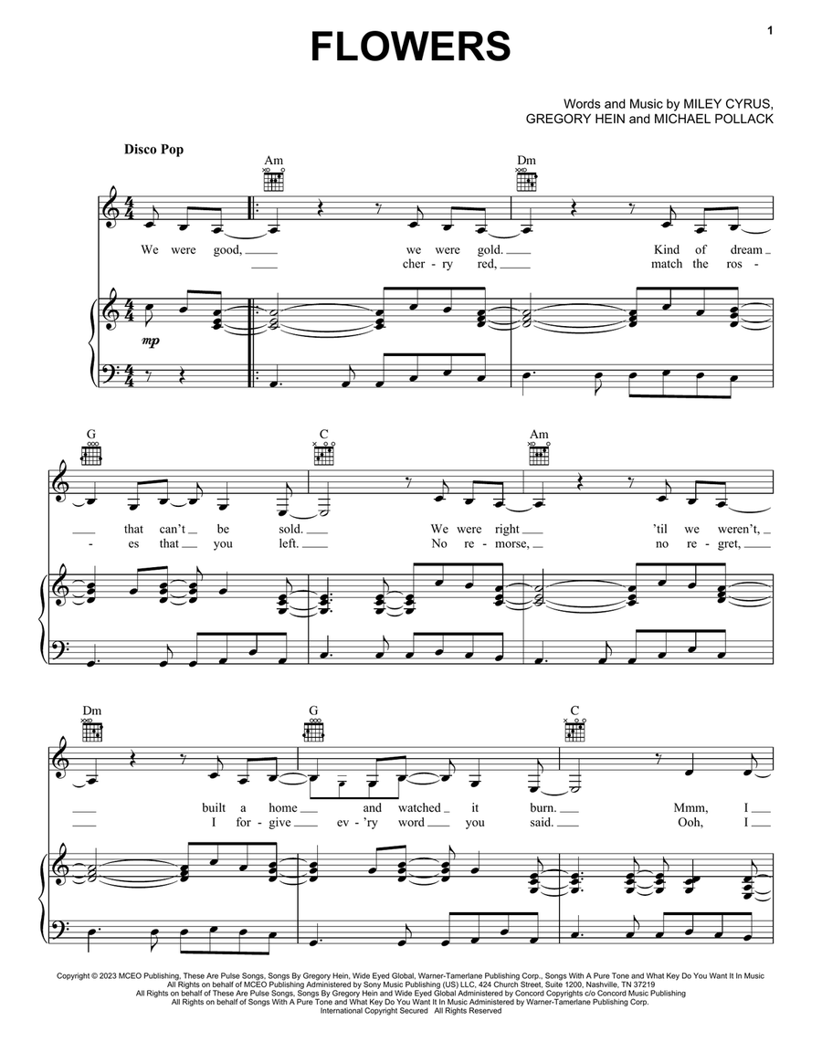 Flowers Piano, Vocal, Guitar scores gallery preview page 1