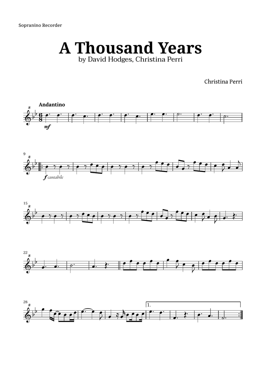 A Thousand Years Recorder scores gallery preview page 4