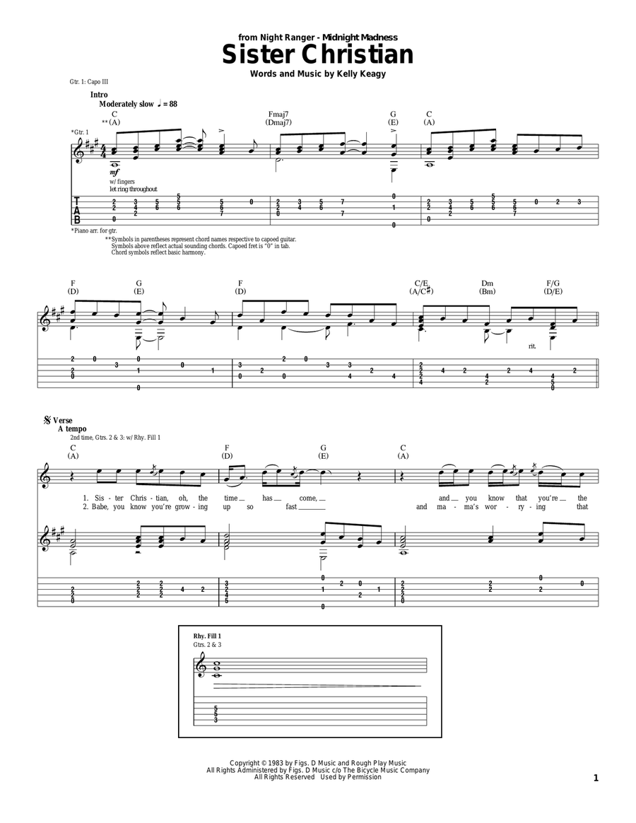Sister Christian Acoustic Guitar scores gallery preview page 1