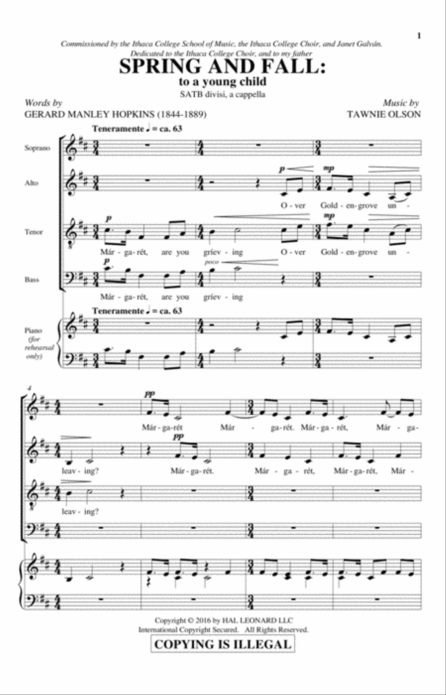 Spring And Fall: To A Young Child 4-Part scores gallery preview page 1