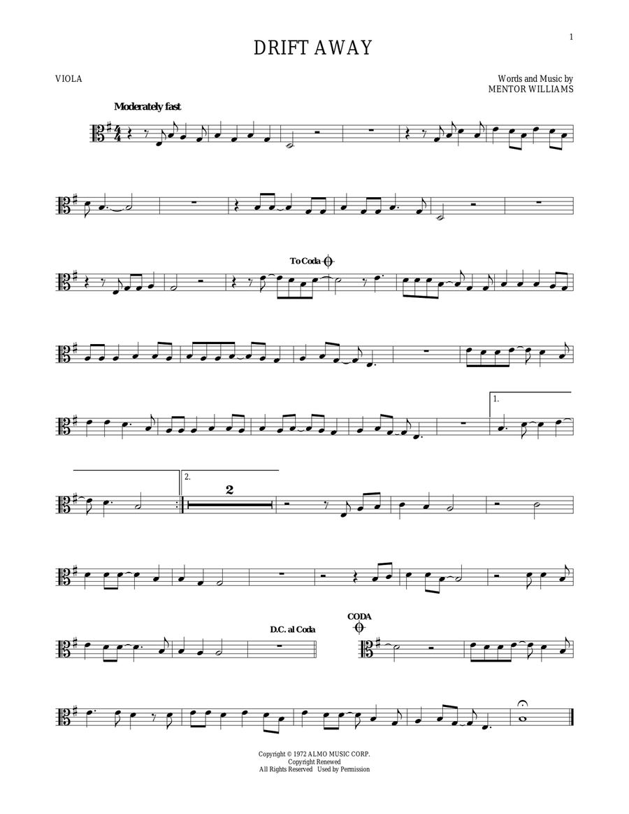 Drift Away Drift Away Viola Solo scores gallery preview page 1