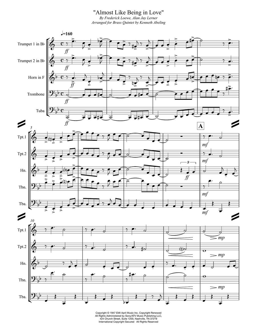 Almost Like Being In Love Brass Ensemble scores gallery preview page 2