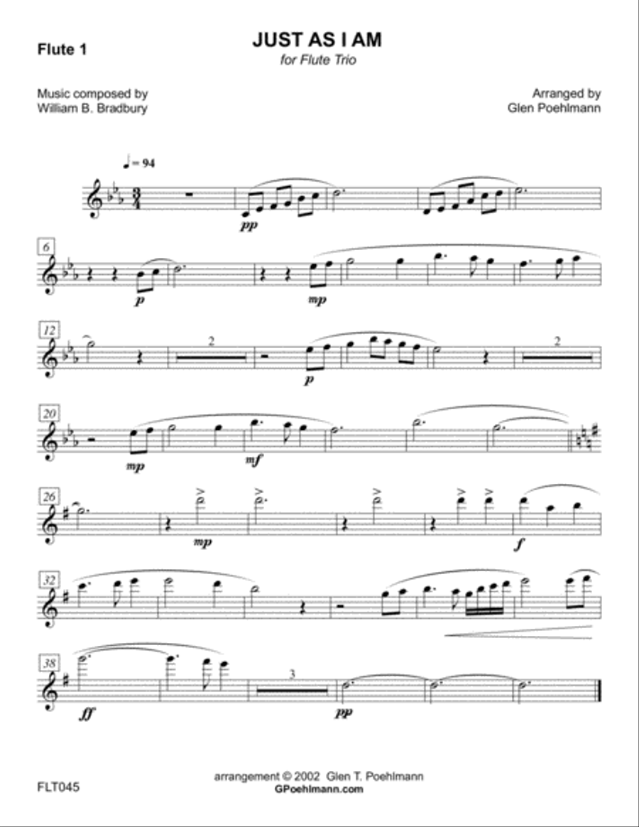 JUST AS I AM - unaccompanied FLUTE TRIO Flute Trio scores gallery preview page 3