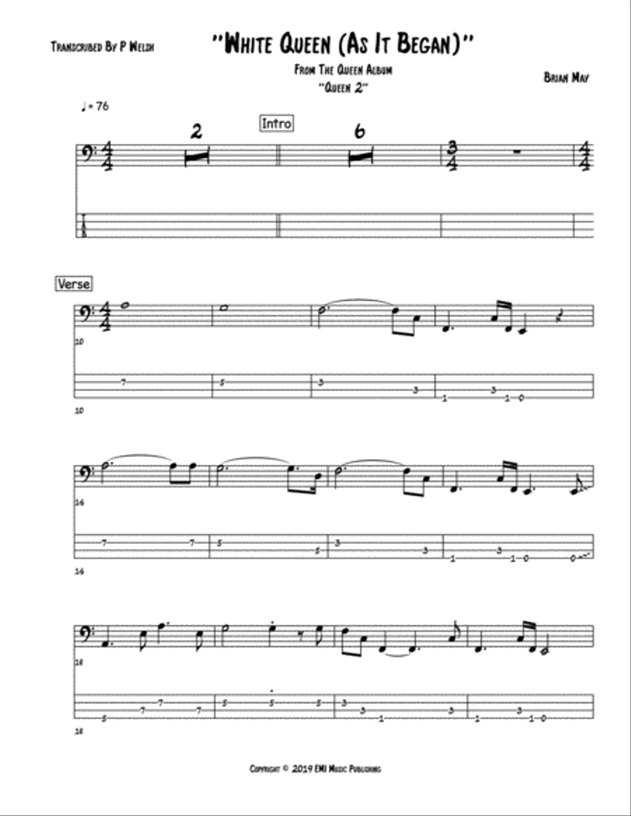 White Queen (as It Began) Bass Guitar scores gallery preview page 1