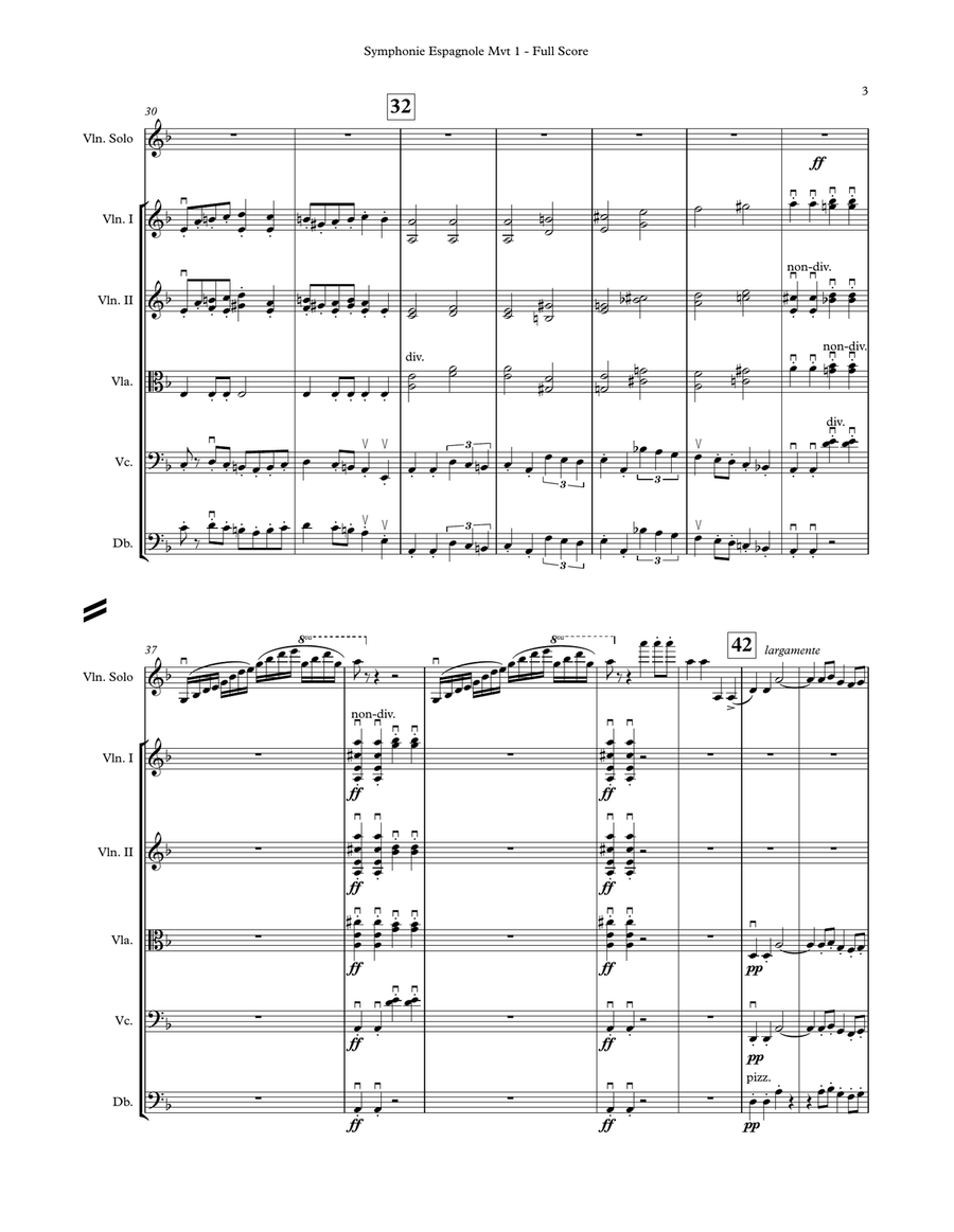 Lalo - Symphonie Espagnole, 1st Movement - Solo Violin and String Orchestra String Orchestra scores gallery preview page 3