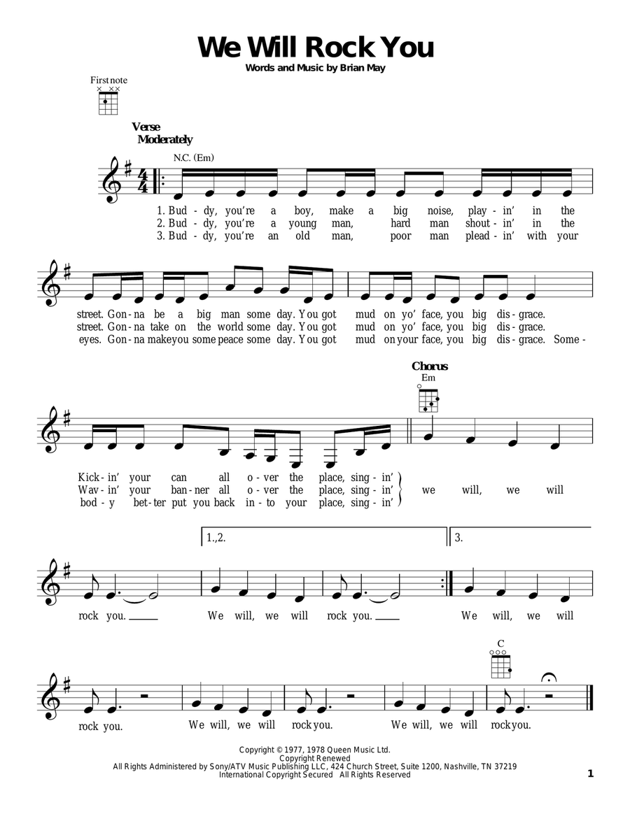 We Will Rock You We Will Rock You Ukulele scores gallery preview page 1