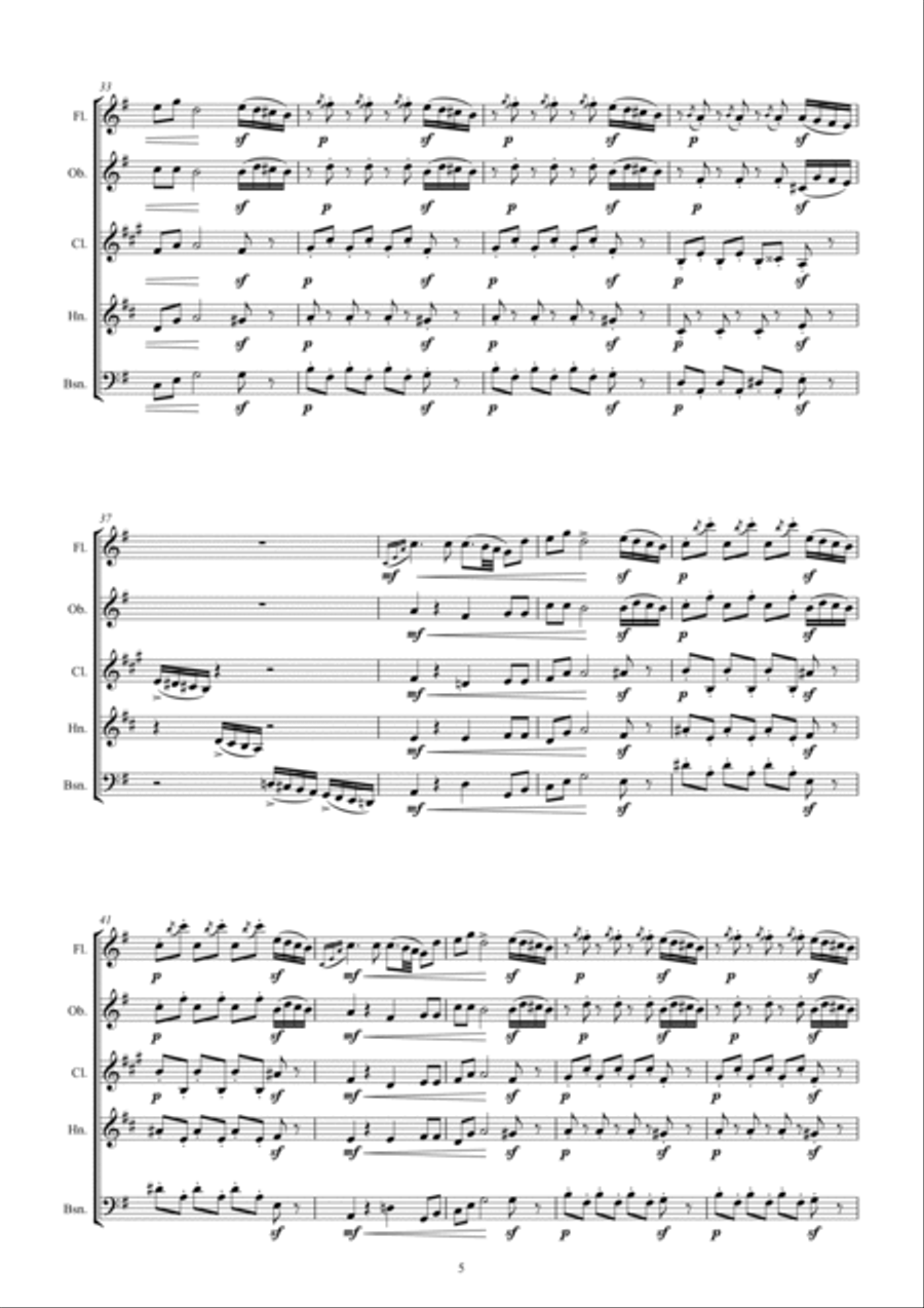 Tchaikovsky: The Seasons Op37 No.11 November (Troika) Woodwind Quintet scores gallery preview page 5