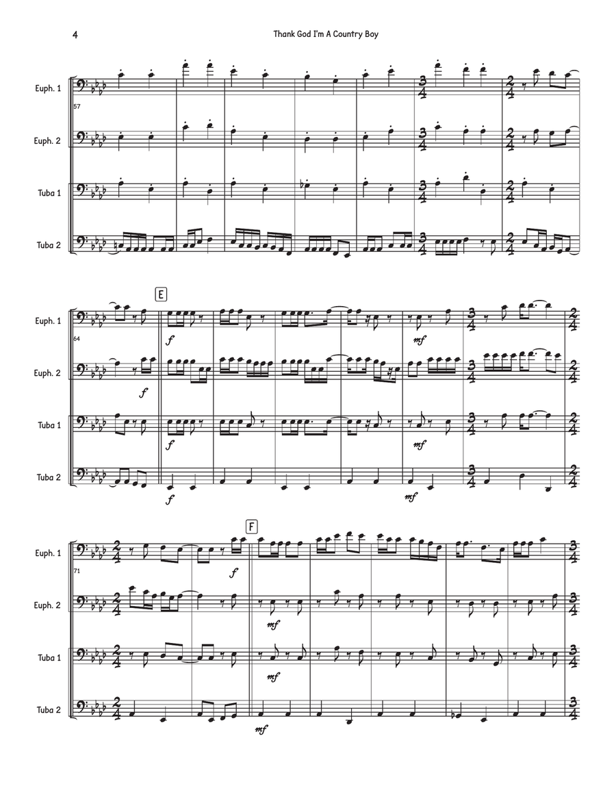 Thank God I'm A Country Boy Brass Quartet scores gallery preview page 4