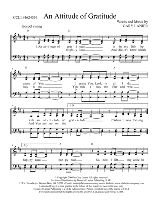 AN ATTITUDE OF GRATITUDE, Worship Hymn Sheet (Includes Melody, Lyrics, 4 Part Harmony & Chords)