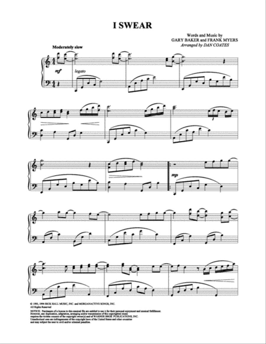 I Swear I Swear Piano Solo scores gallery preview page 1