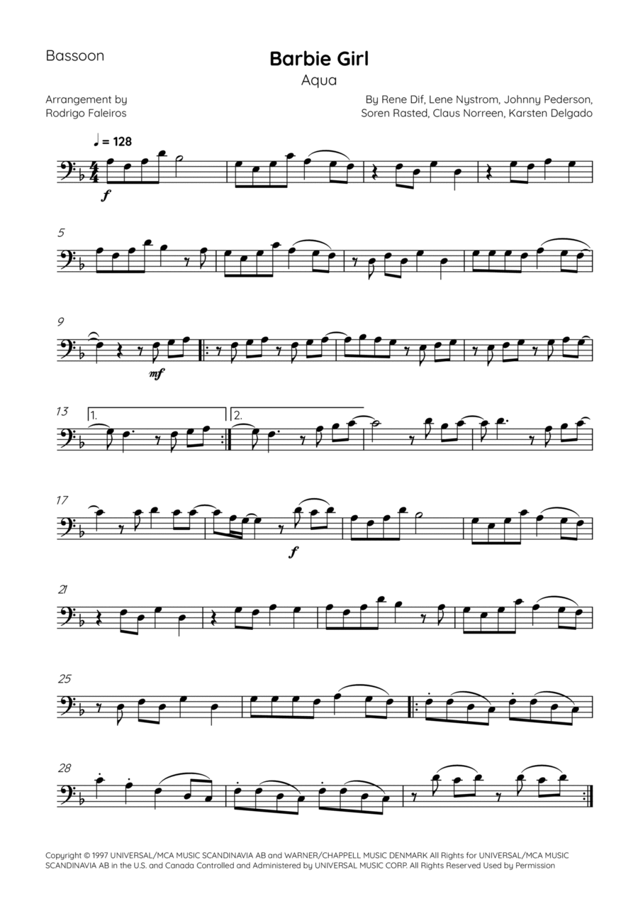 Barbie Girl Bassoon Solo scores gallery preview page 1