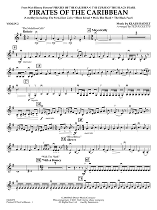 Book cover for Pirates of the Caribbean (Medley) (arr. Ted Ricketts) - Violin 2