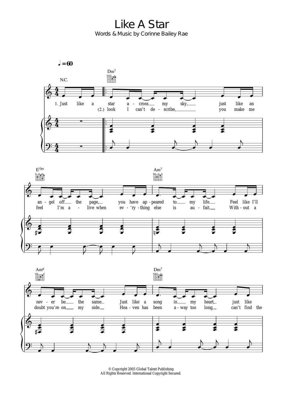 Like A Star Piano, Vocal scores gallery preview page 1