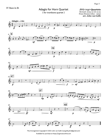 51 Trombone Quartets - Part 4 Bb Bass in Treble Clef
