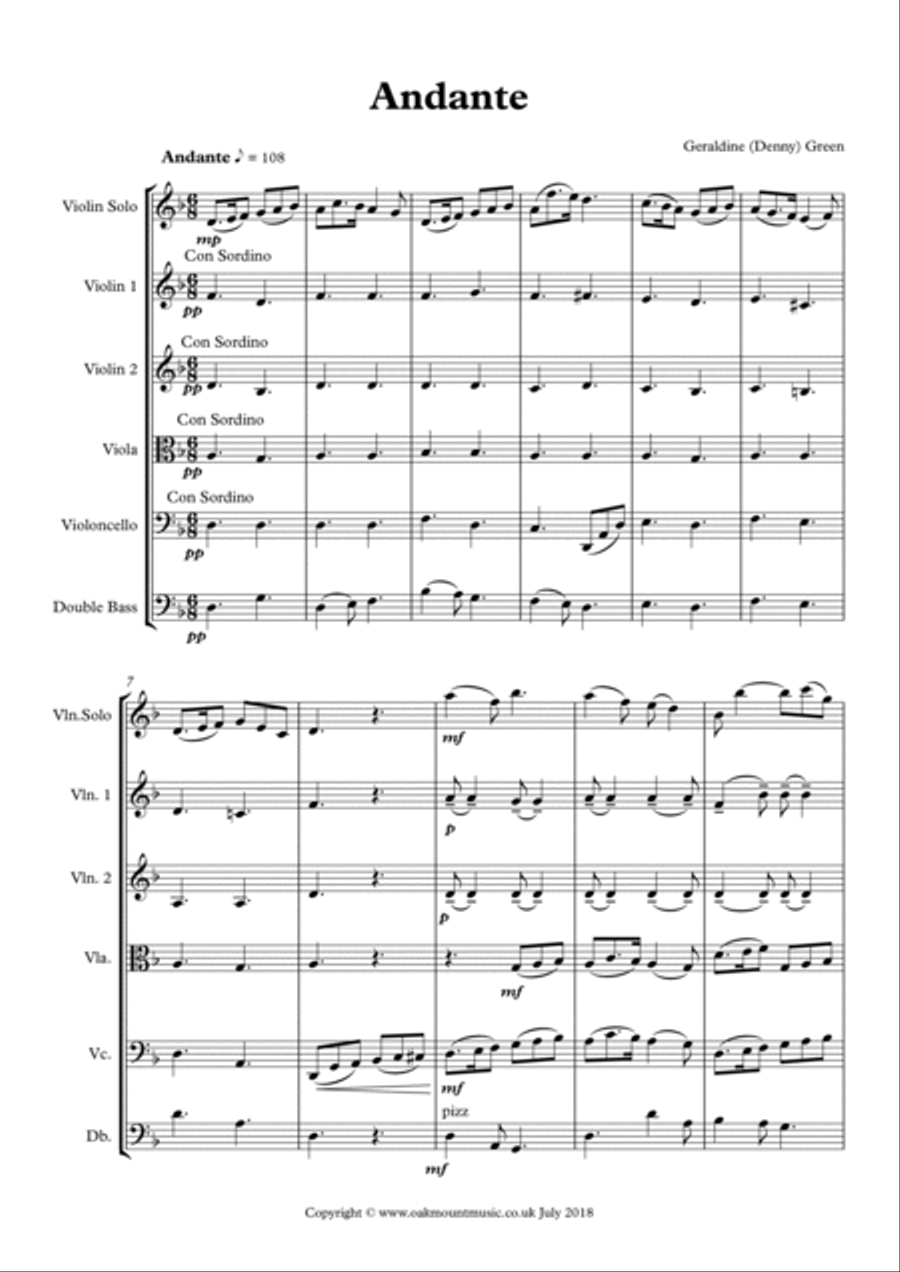 Andante For Solo Violin and Strings (Standard Arrangement)