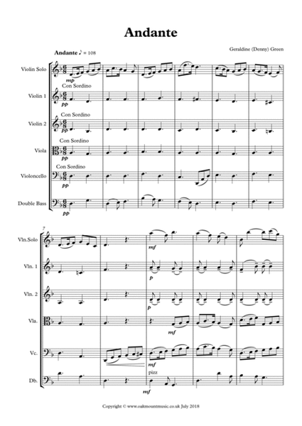 Andante For Solo Violin and Strings (Standard Arrangement) Chamber Music - Digital Sheet Music