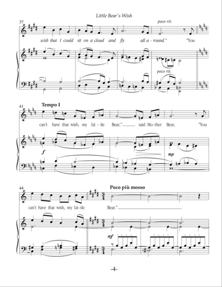 Little Bear's Wish, for voice and piano (or voice and string quartet) Piano, Vocal, Guitar scores gallery preview page 4