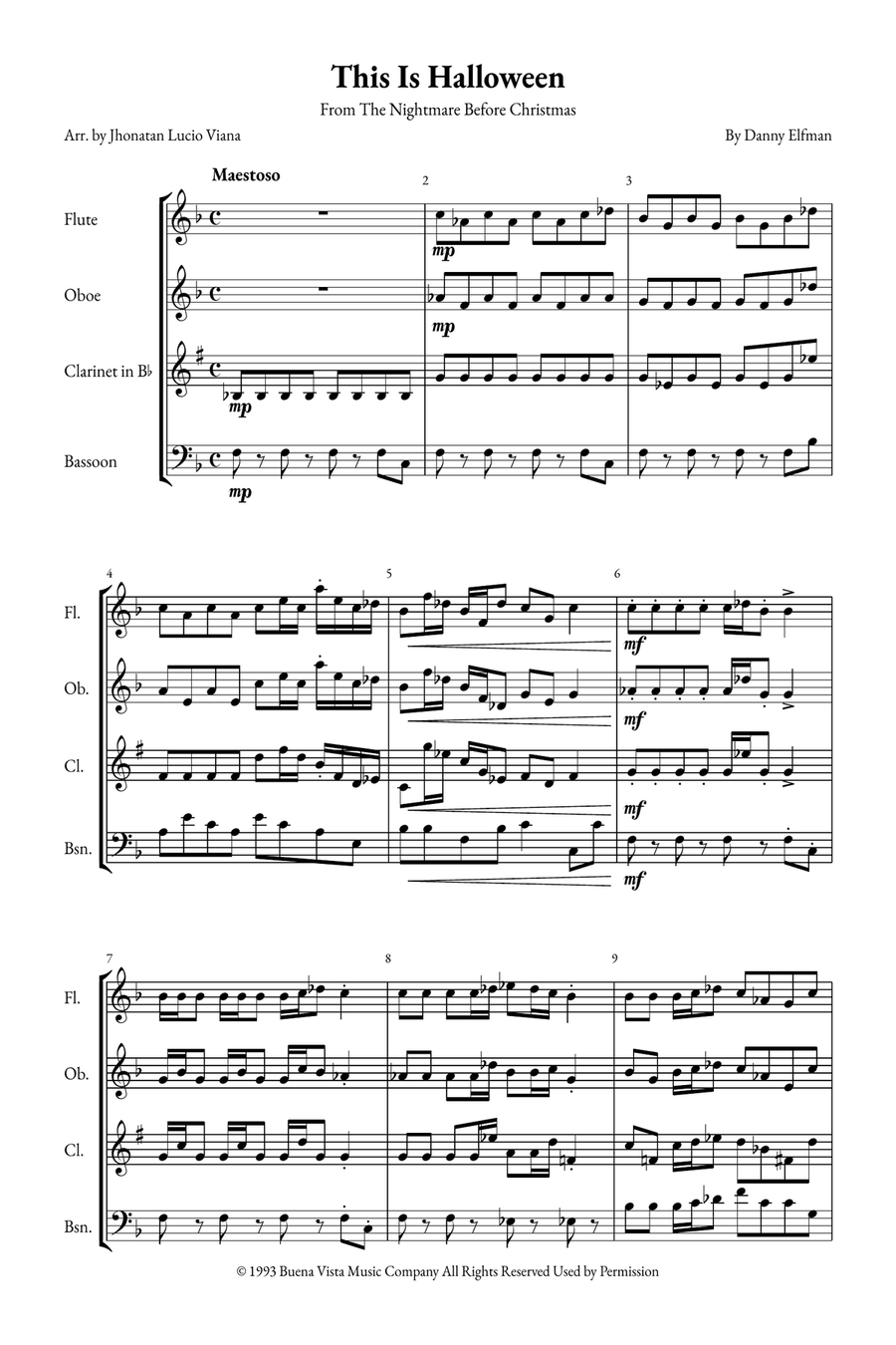 This Is Halloween Woodwind Quartet scores gallery preview page 1