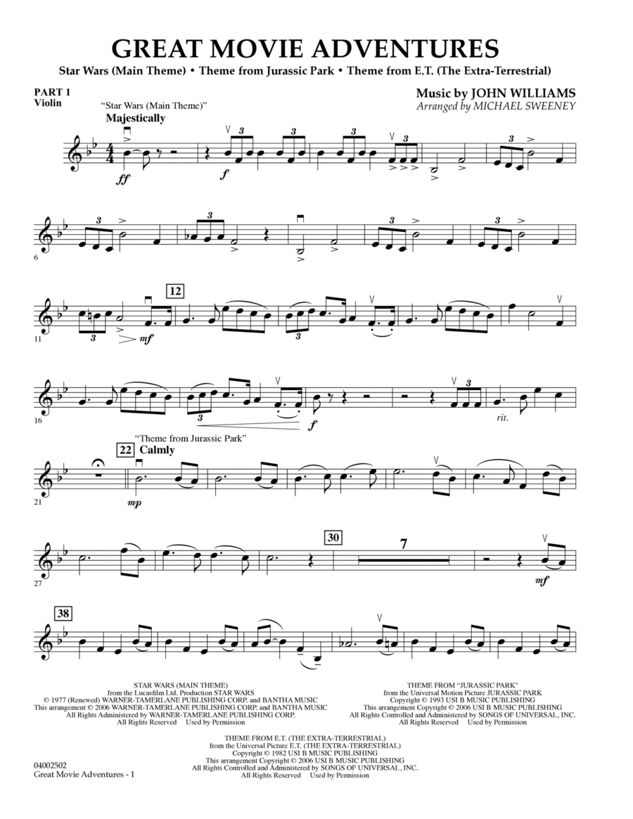 Great Movie Adventures - Pt.1 - Violin Concert Band scores gallery preview page 1