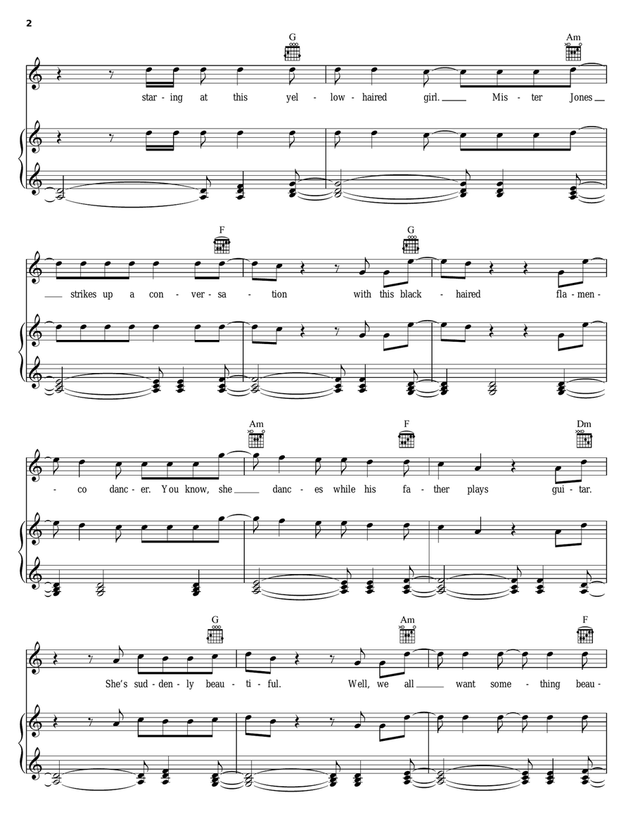 Mr. Jones Piano, Vocal, Guitar scores gallery preview page 2
