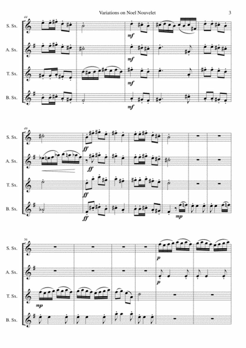 Variations on Noel Nouvelet for saxophone quartet image number null