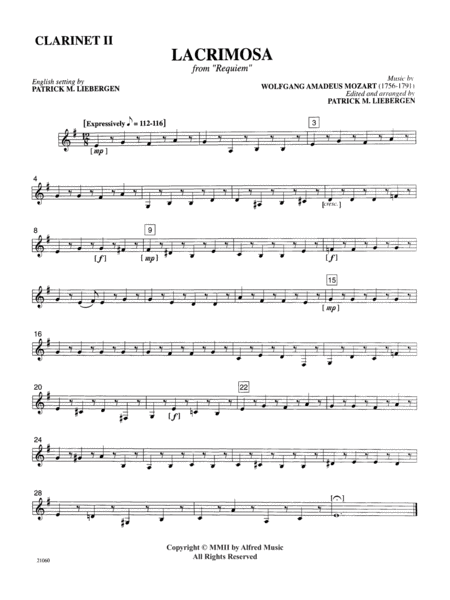 Lacrimosa (from Requiem): 2nd B-flat Clarinet