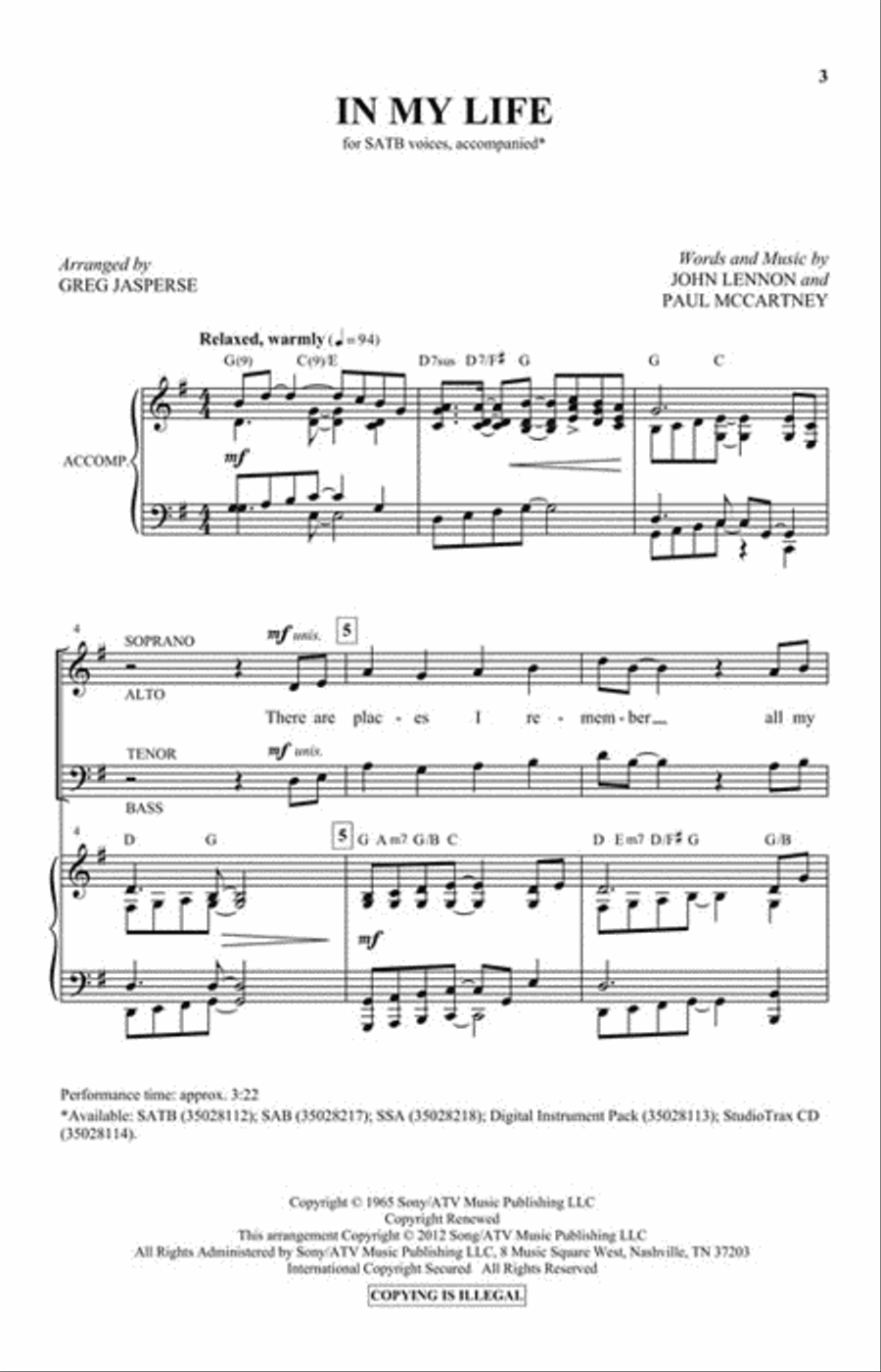 In My Life In My Life 4-Part scores gallery preview page 2