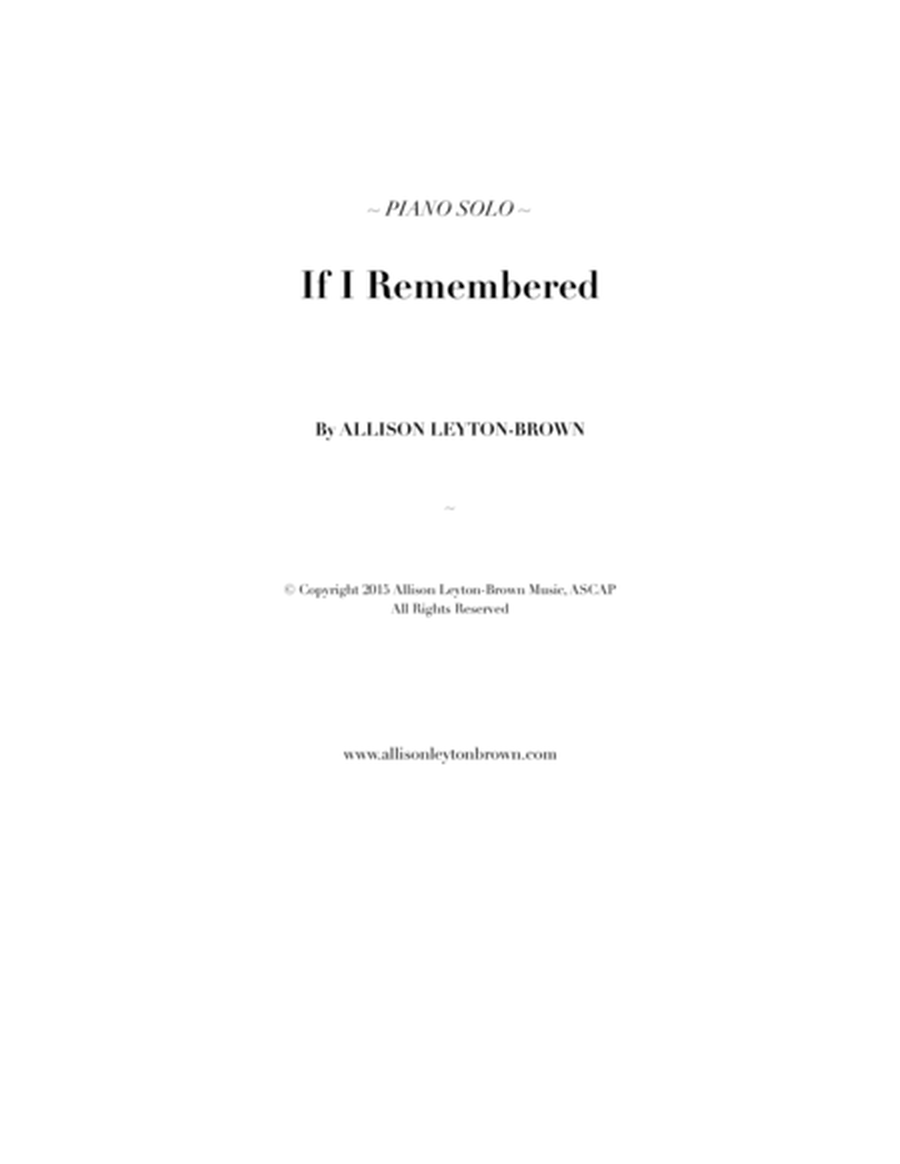 If I Remembered - Evocative Piano Solo - by Allison Leyton-Brown image number null