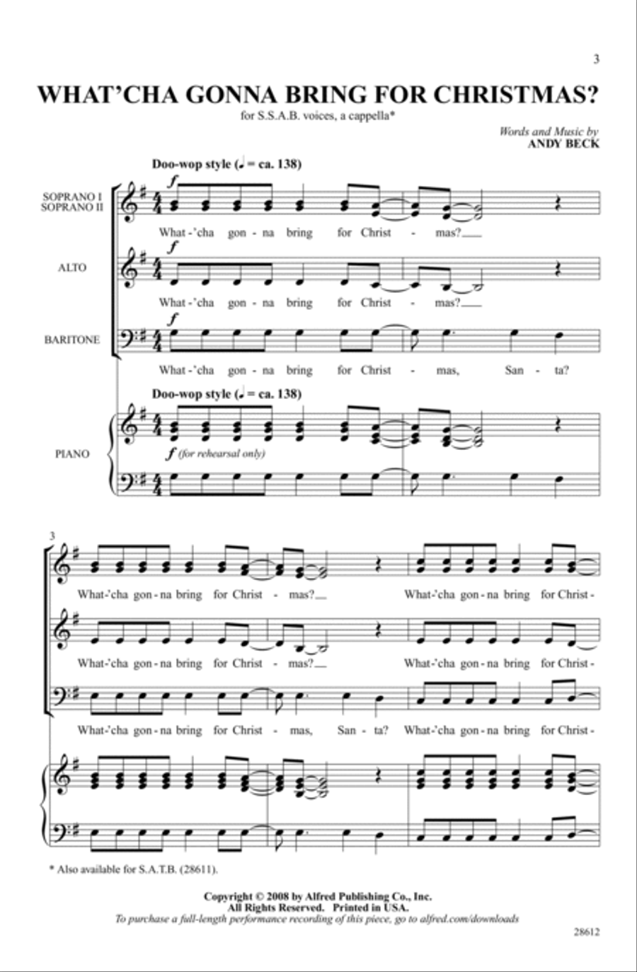 What'cha Gonna Bring for Christmas? A Cappella scores gallery preview page 1
