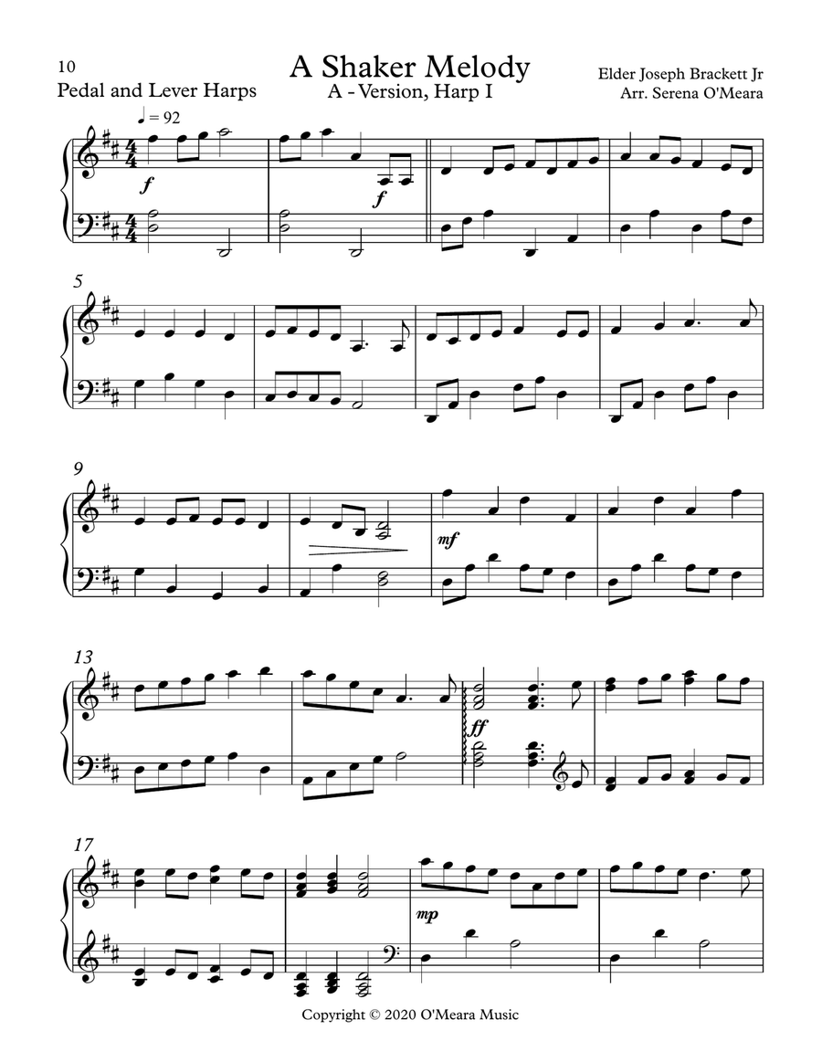 A Shaker Melody, A Version, Harp I Celtic Harp scores gallery preview page 2