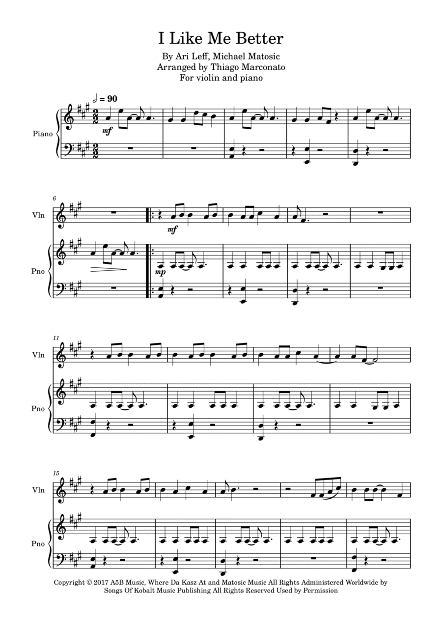I Like Me Better Violin Solo scores gallery preview page 1