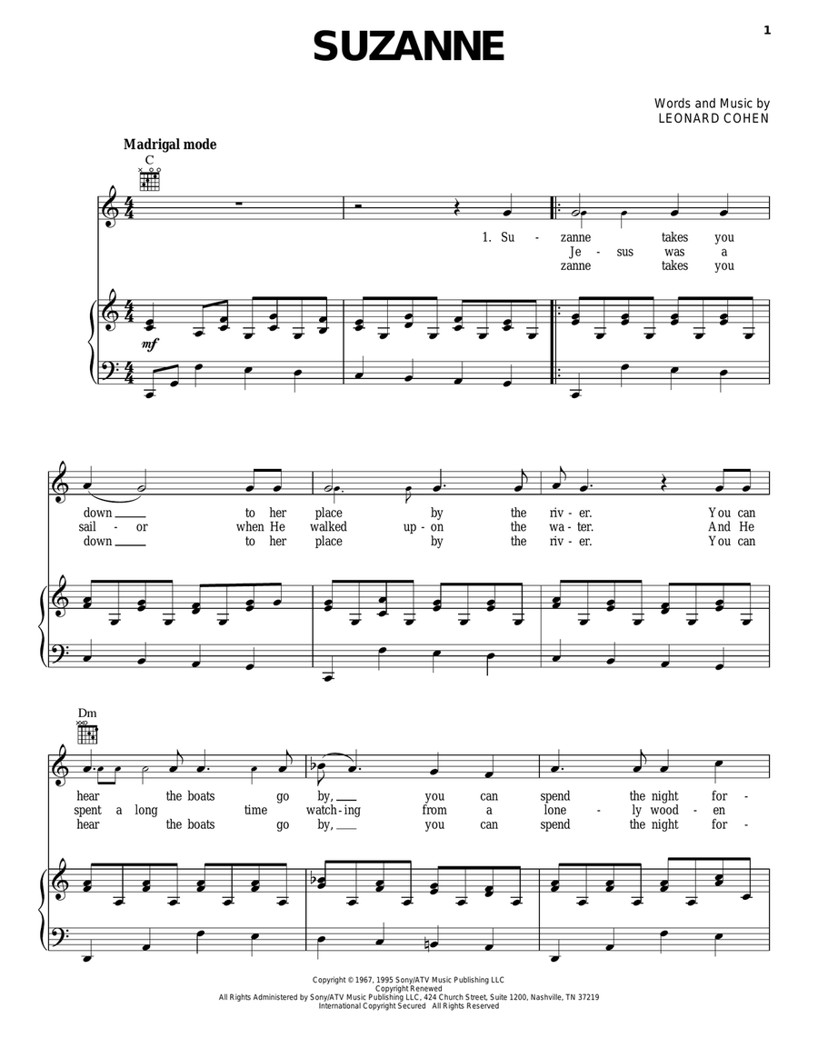 Suzanne Piano, Vocal, Guitar scores gallery preview page 1