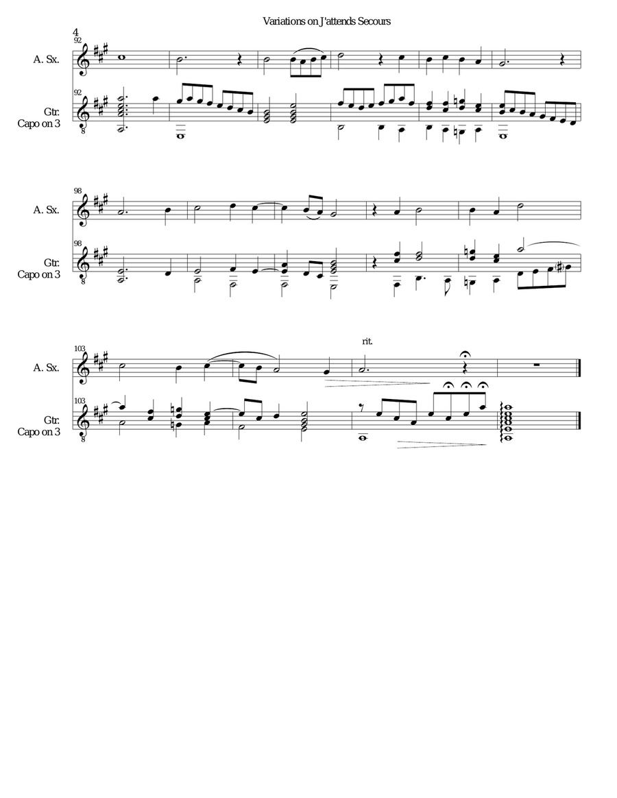 Variations on J'attends secours for alto saxophone and guitar Alto Saxophone scores gallery preview page 4