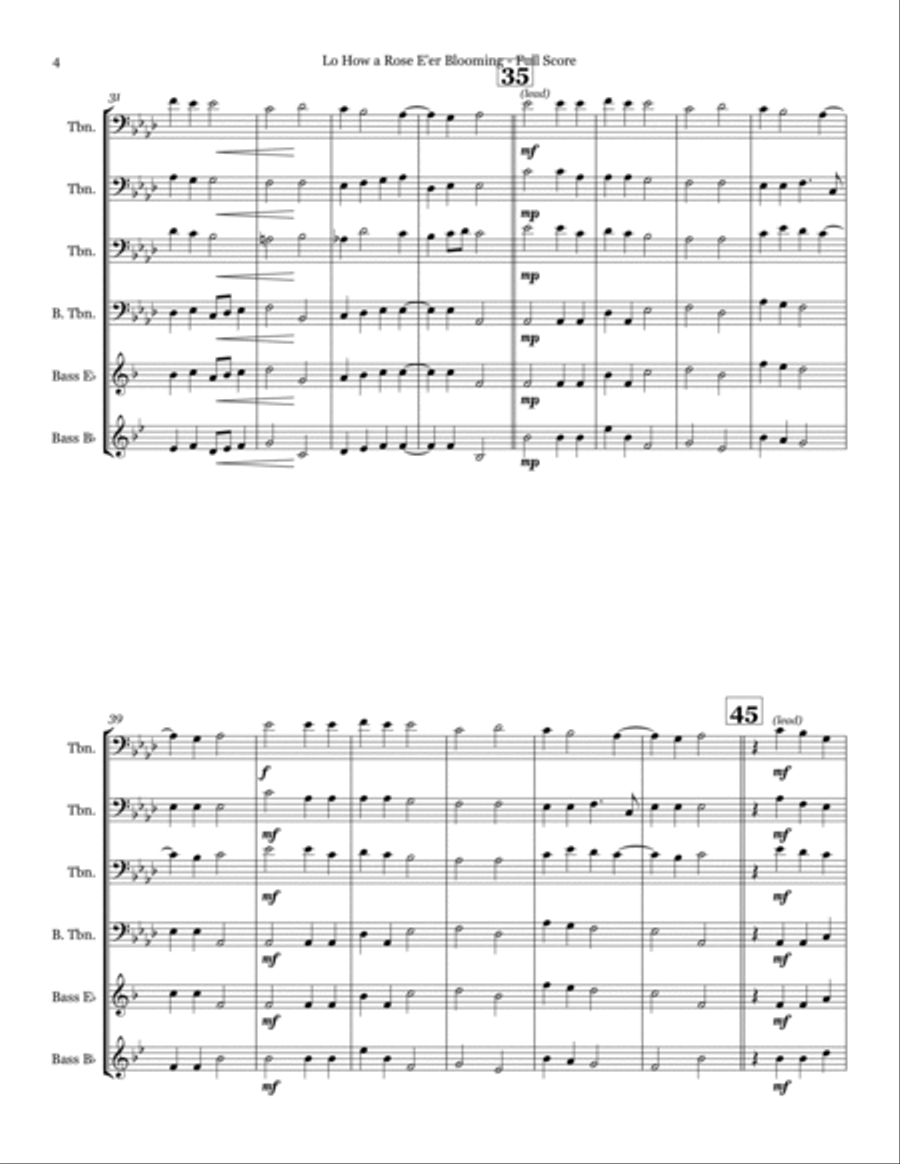 Lo How a Rose E'er Blooming - Trombone Quartet Trombone Quartet scores gallery preview page 4