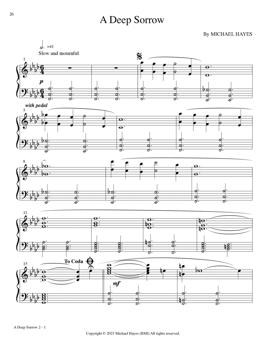 A Deep Sorrow - From 24 Short Piano Pieces in All Keys Piano Solo scores gallery preview page 1