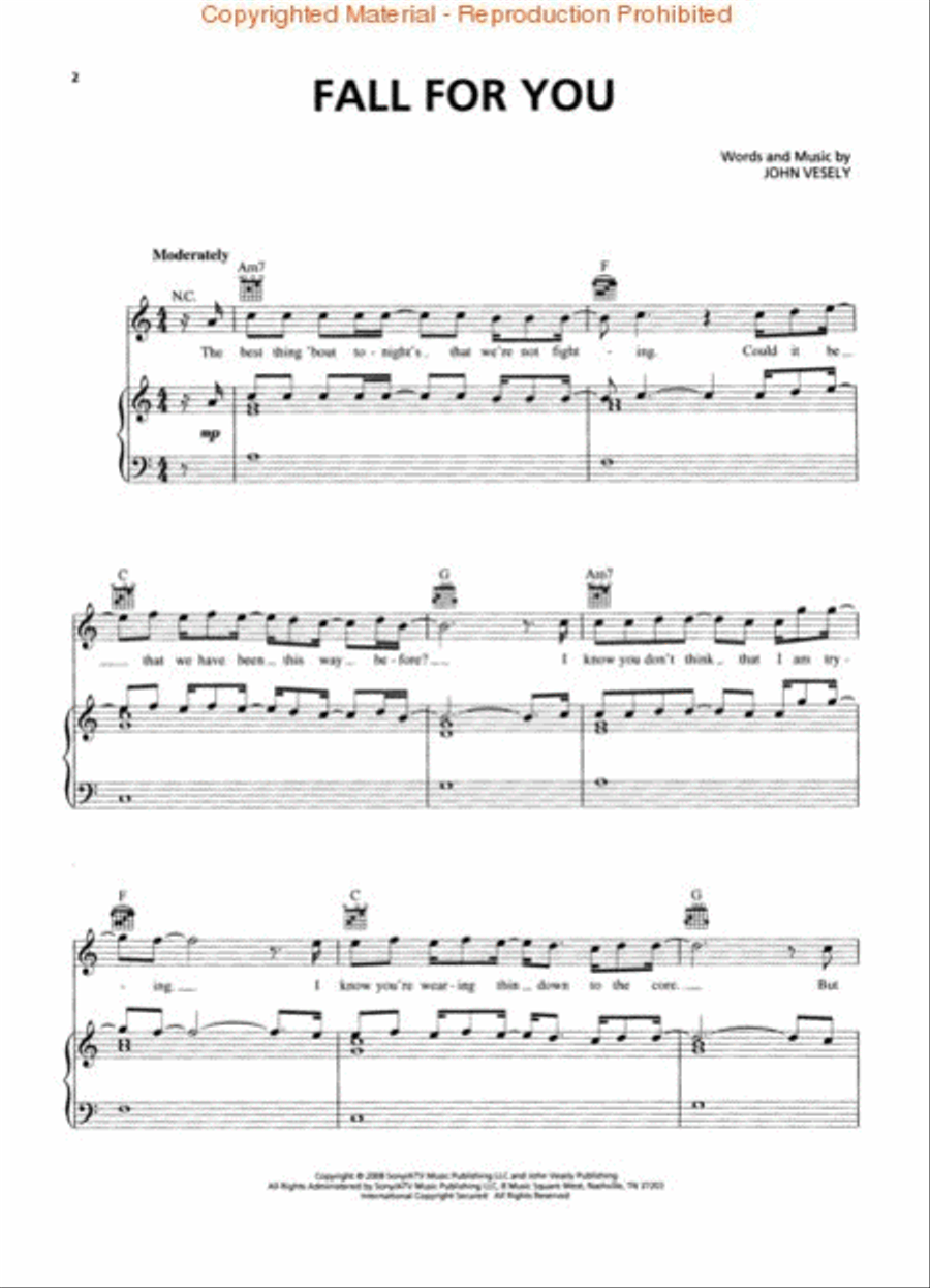 Fall for You Piano, Vocal, Guitar scores gallery preview page 2